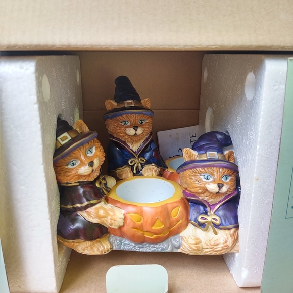PartyLite Abracadandle Halloween Cats Tealight Candle Holder Ginger Orange Kitty - Picture 2 of 9